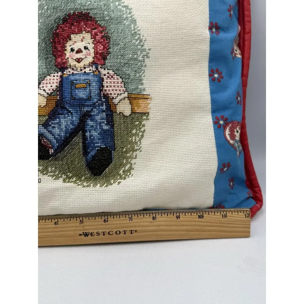 Handmade Raggedy Ann & Andy Tapestry‎ & Quilted Pillow Set 16x16